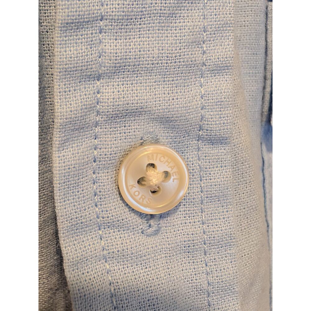Michael Kors Tailored Fit Light Blue Linen-Cotton Short Sleeve Button-Up L - Picture 7 of 12